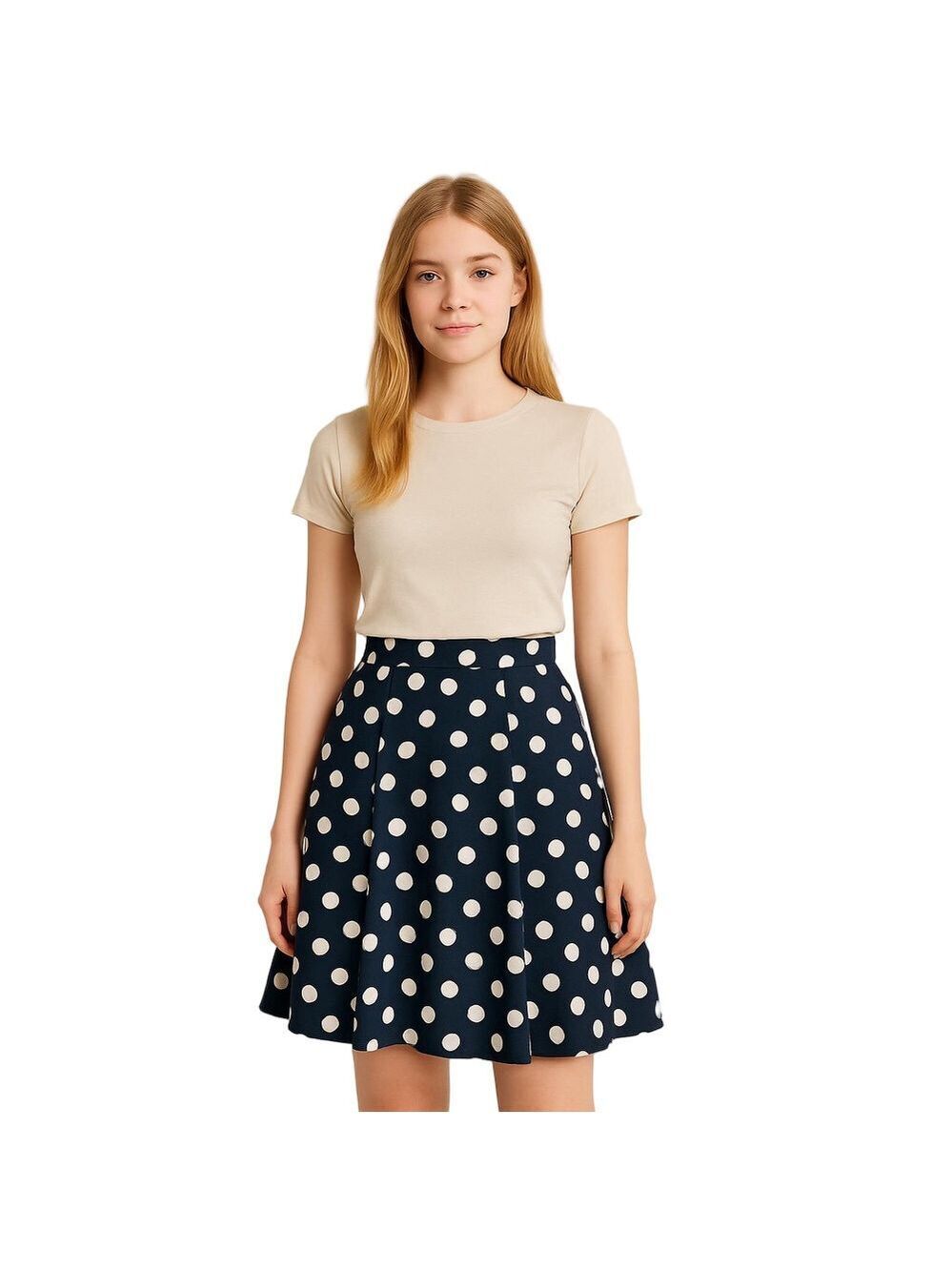 Amanda + Chelsea Navy and White Polka Dot A-Line Skirt Swing Skirt 6
